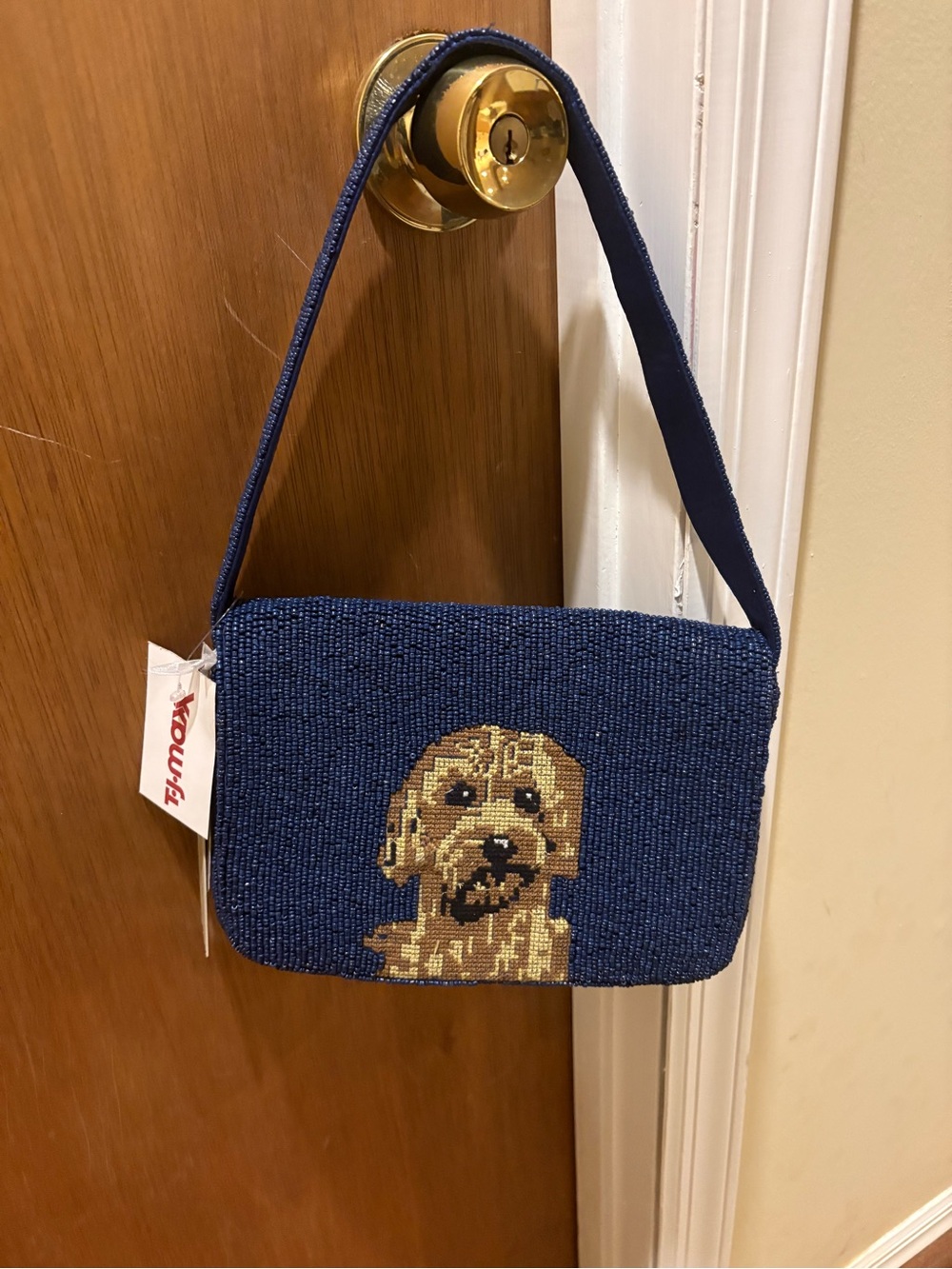 SOL AND MER Navy Beaded Mini Shoulder Bag with Dog Motif